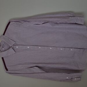 Loro Piana Burgundy & White Striped Women's Blouse Size 48. 100% Cotton. EUC